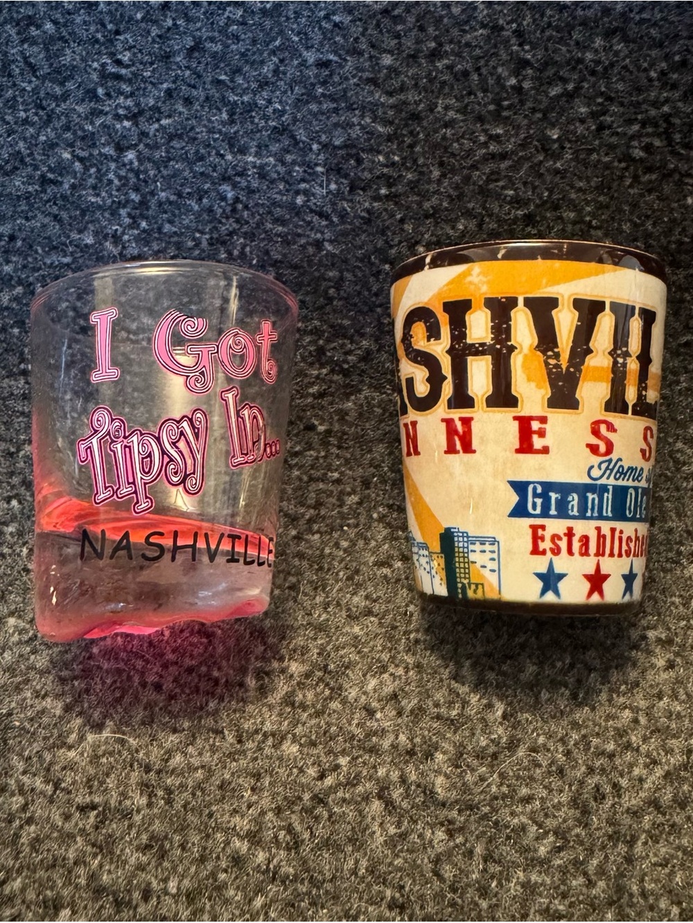 Nashville TN Souvenir Shot Glasses Set of 2, Tipsy  &  City Collage Barware